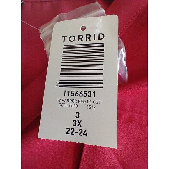 Torrid Women's Harper Blouse Pullover 3/4 Roll Tab Sleeve V-Neck Red - 3X NWT - Picture 11 of 11